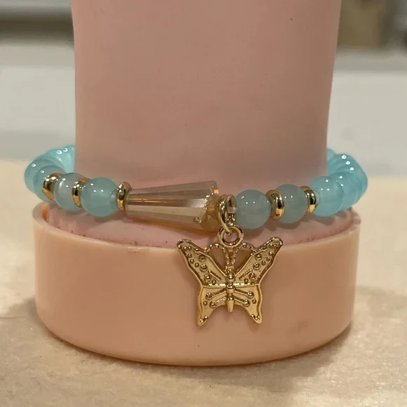 Gold and Blue Butterfly Charm Bracelet Set (2) - Picture 5 of 6